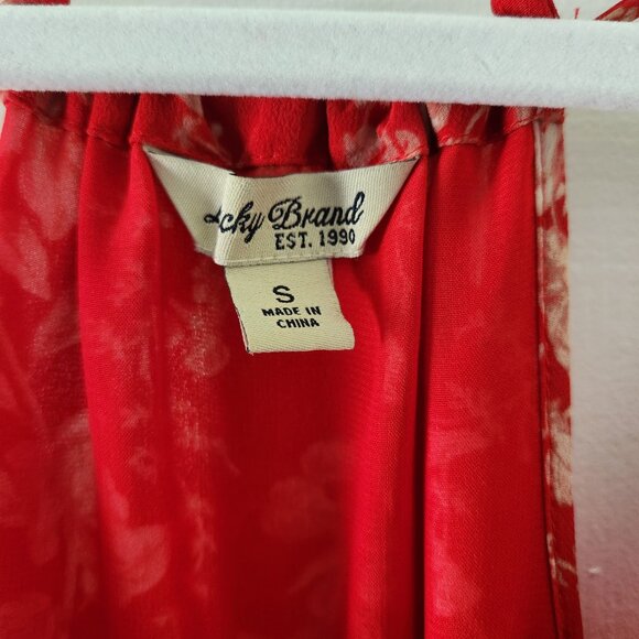 Lucky Brand Silk Red Floral Midi High Low Sun Dress Summer Dress - Size S - Picture 5 of 11